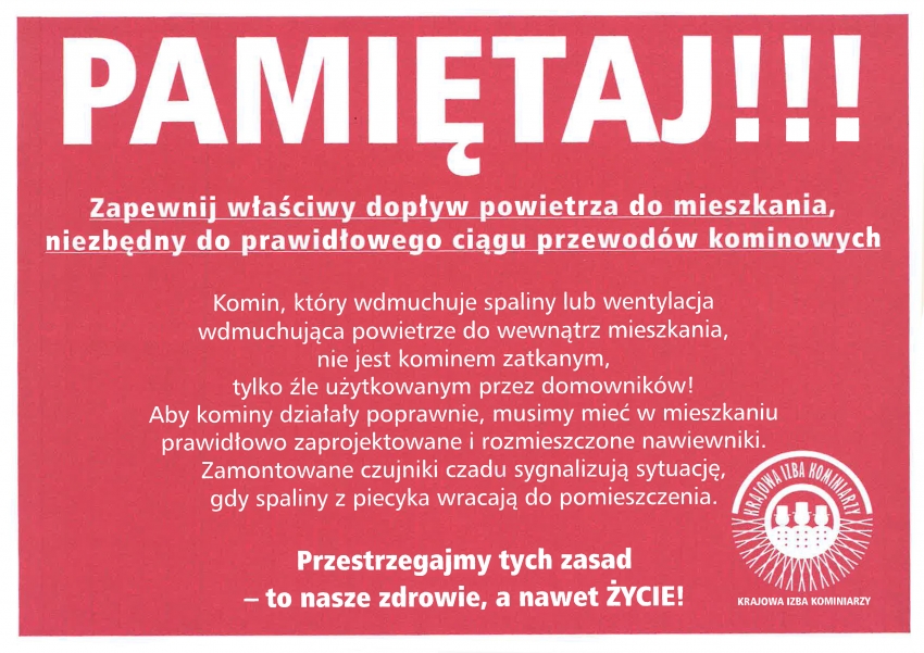 PAMIĘTAJ!! - zapewnij właściwy dopływ powietrza