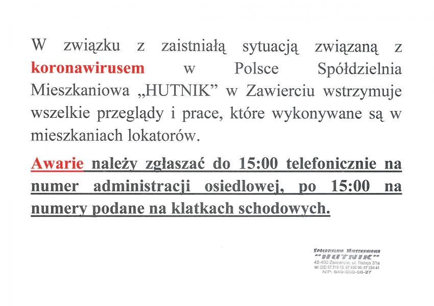 Zgłaszanie awarii do Spółdzielni