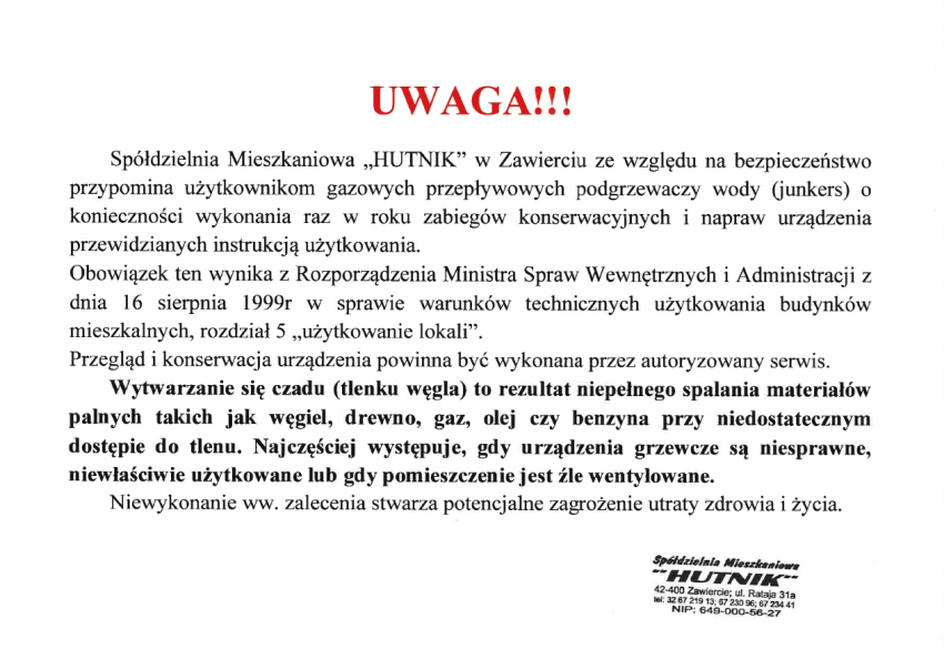 Przypomnienie dotyczące bezpieczeństwa