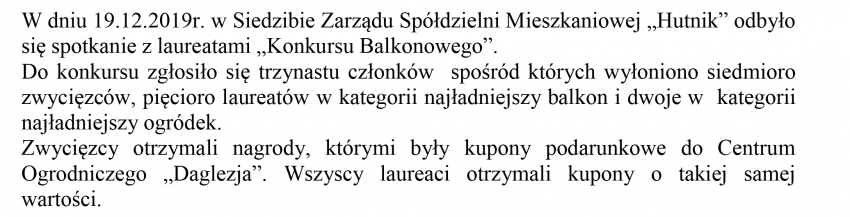 Rozstrzygnięcie Konkursu Balkonowego 2019