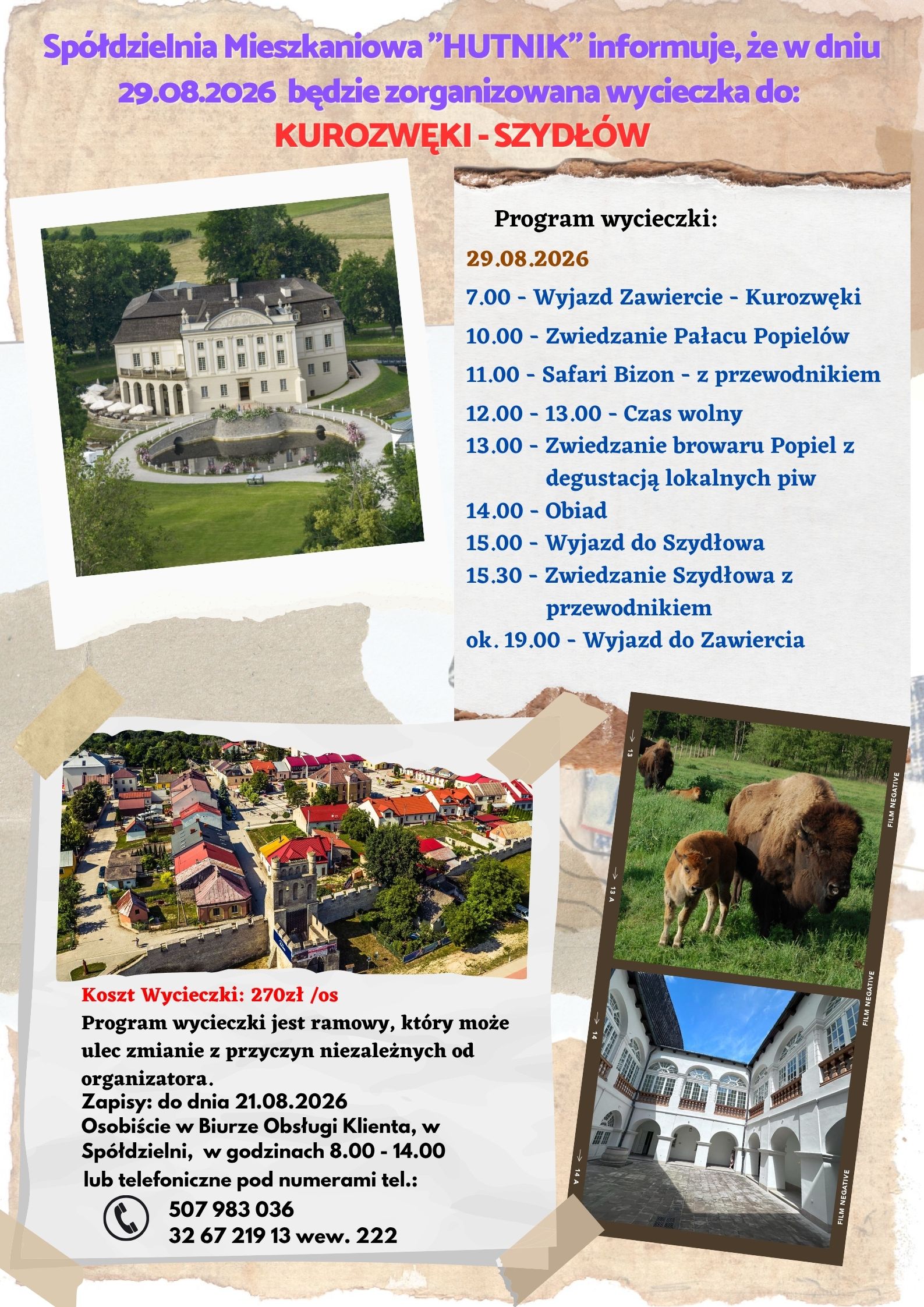 Wycieczka do Kurozwęki - Szydłów w dniu 29.08.2026